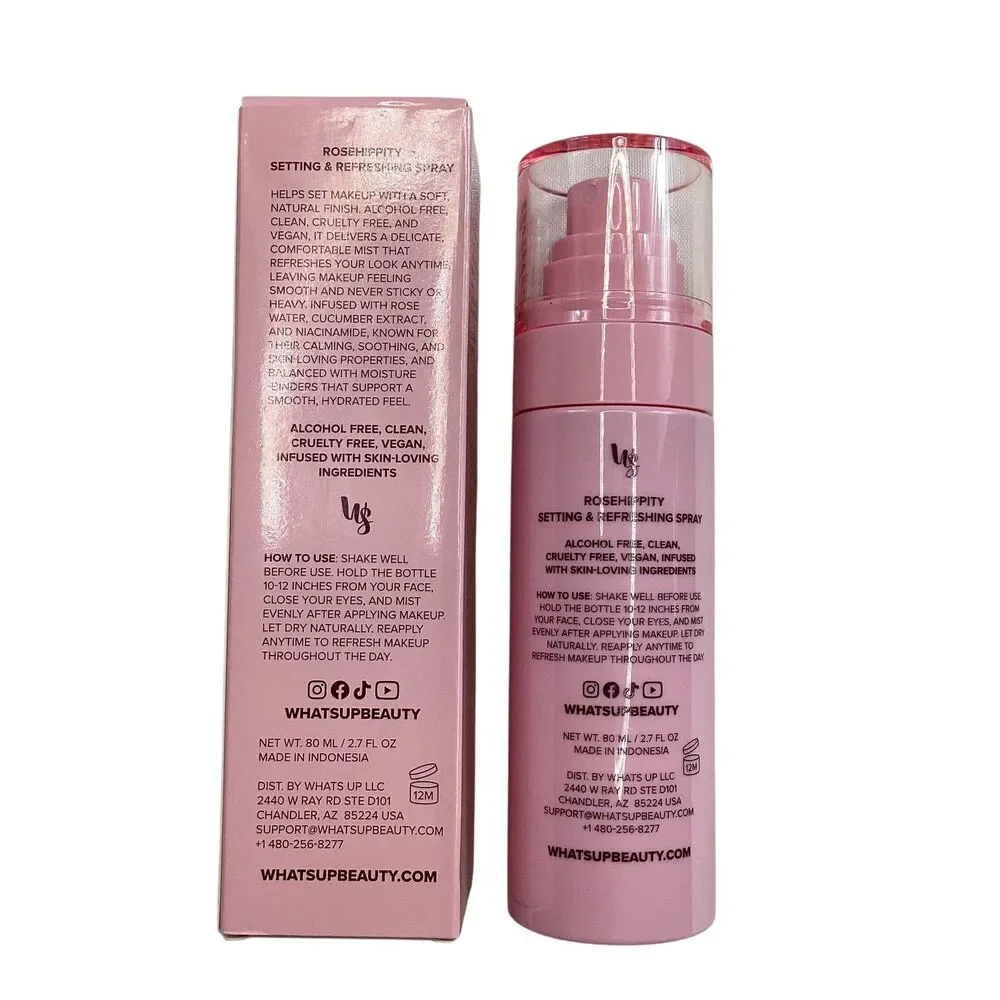 Whats Up Beauty Rosehippity Setting & Refreshing Spray 80ml 2.7oz Vegan Pink Box